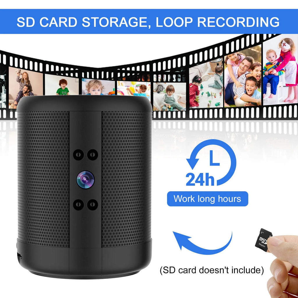 Home smart surveillance camera in black with dual voice and night vision for indoor use