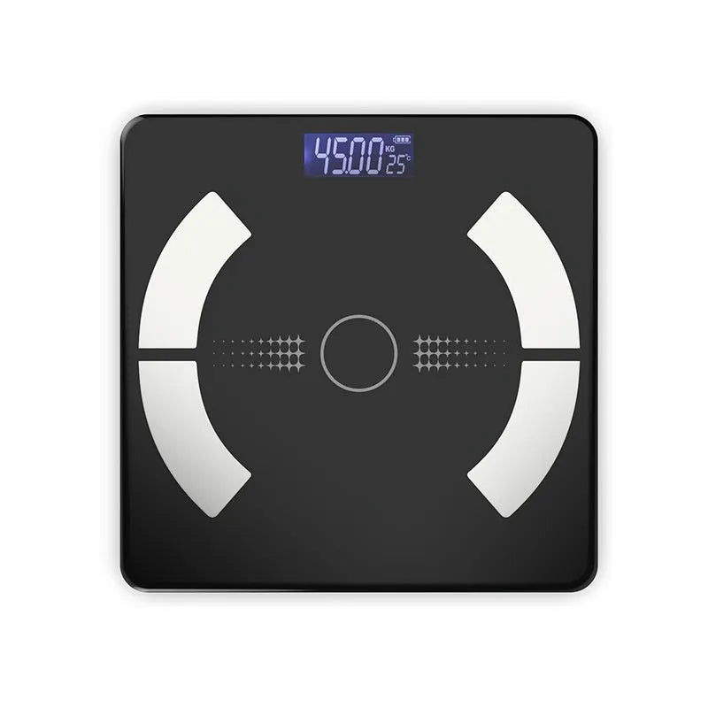 Smart Bluetooth rechargeable body fat scale in white black or pink colours