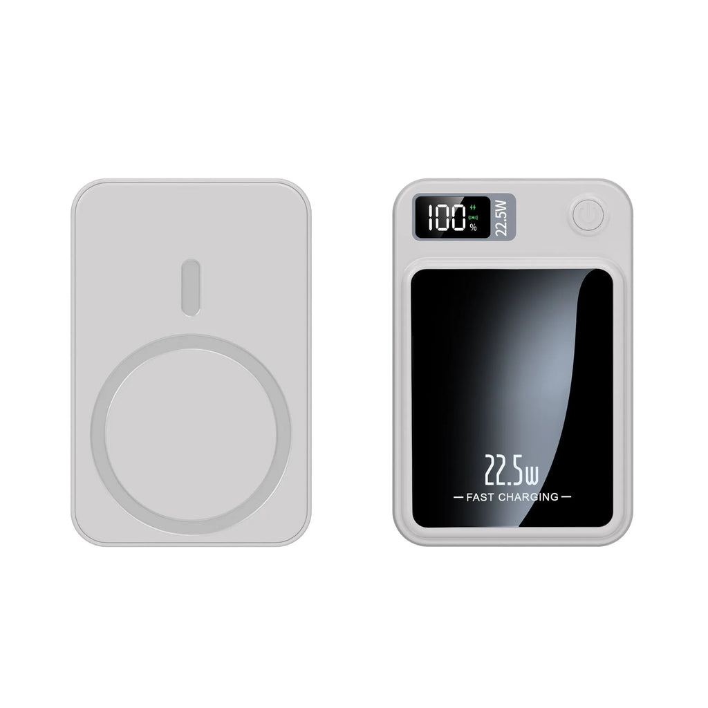 Wireless power bank in industrial style plastic design showing Magsafe charging surface