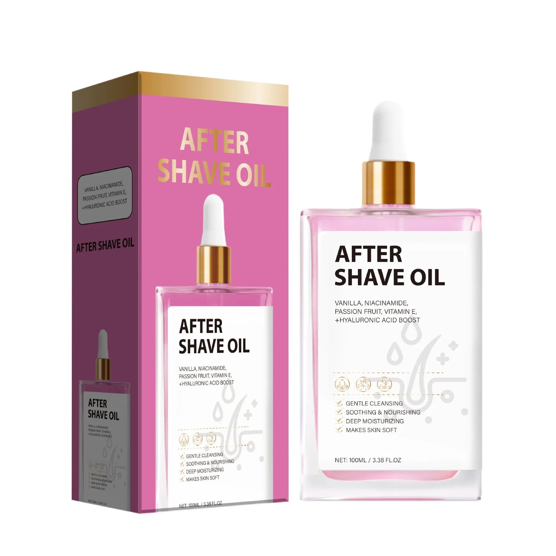 100ml bottle of men's aftershave oil with dropper applicator for post-shave soothing and moisturising