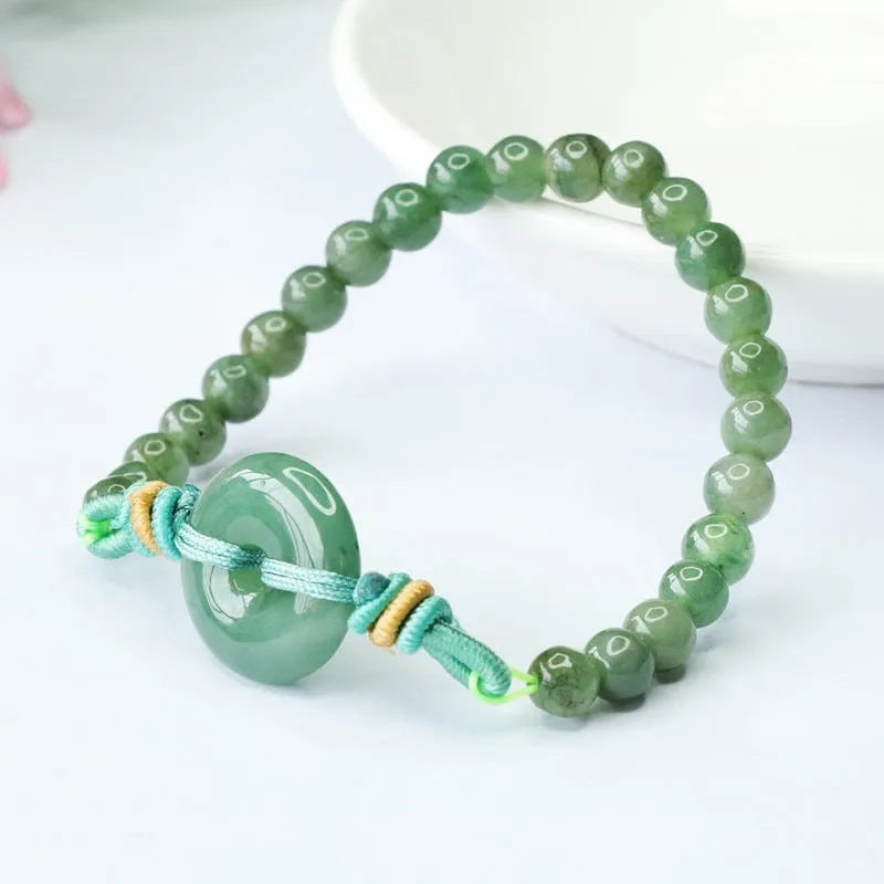 Oil green emerald jade bracelet with safety buckle and 6mm star beads