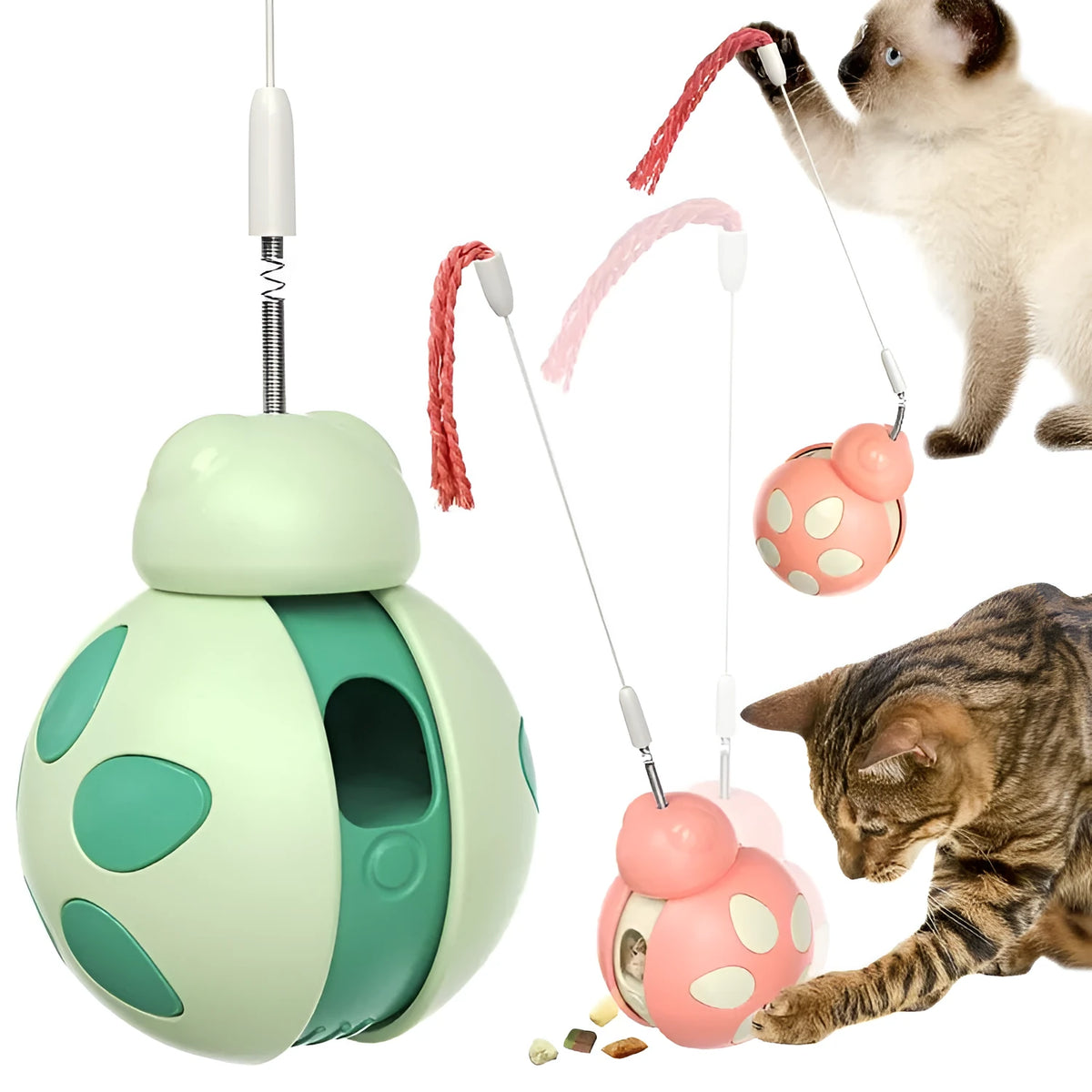 Plastic cat toy in Morandi Green or Morandi Pink for relieving stuffy and funny cat food leakage.