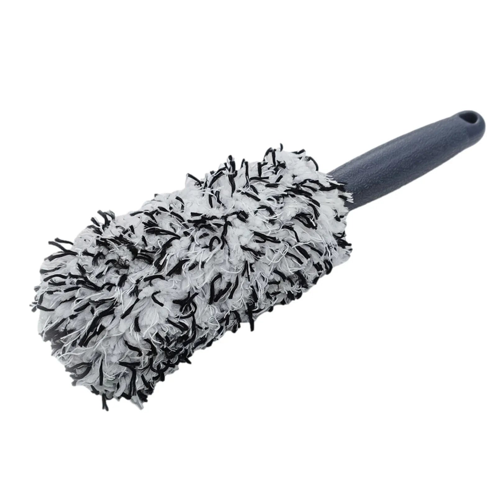 Long handled car wash brush with blue ultra-fine fibre head for cleaning wheels and body panels.
