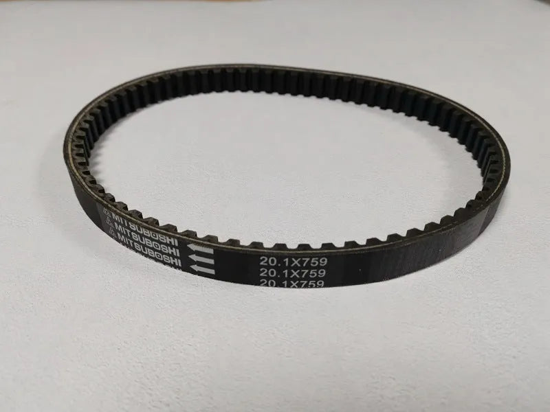 Black replacement drive belt for Guangyang Jili GP110 and Fengli VP110 pedal motorcycle models