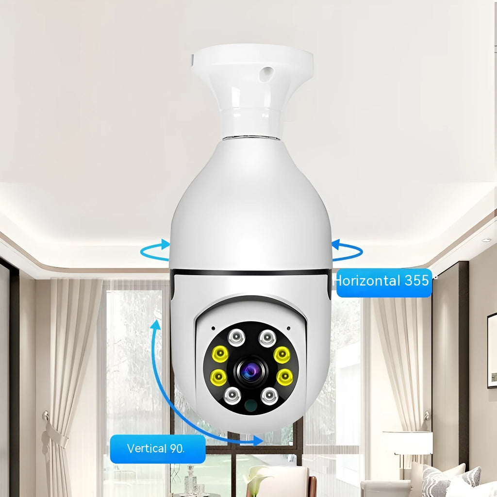 Wireless bulb security camera with 1080p and full colour night vision for indoor outdoor use