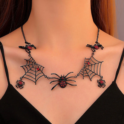 Spooky and stylish spider web necklace, a fashionable Halloween accessory with adjustable length