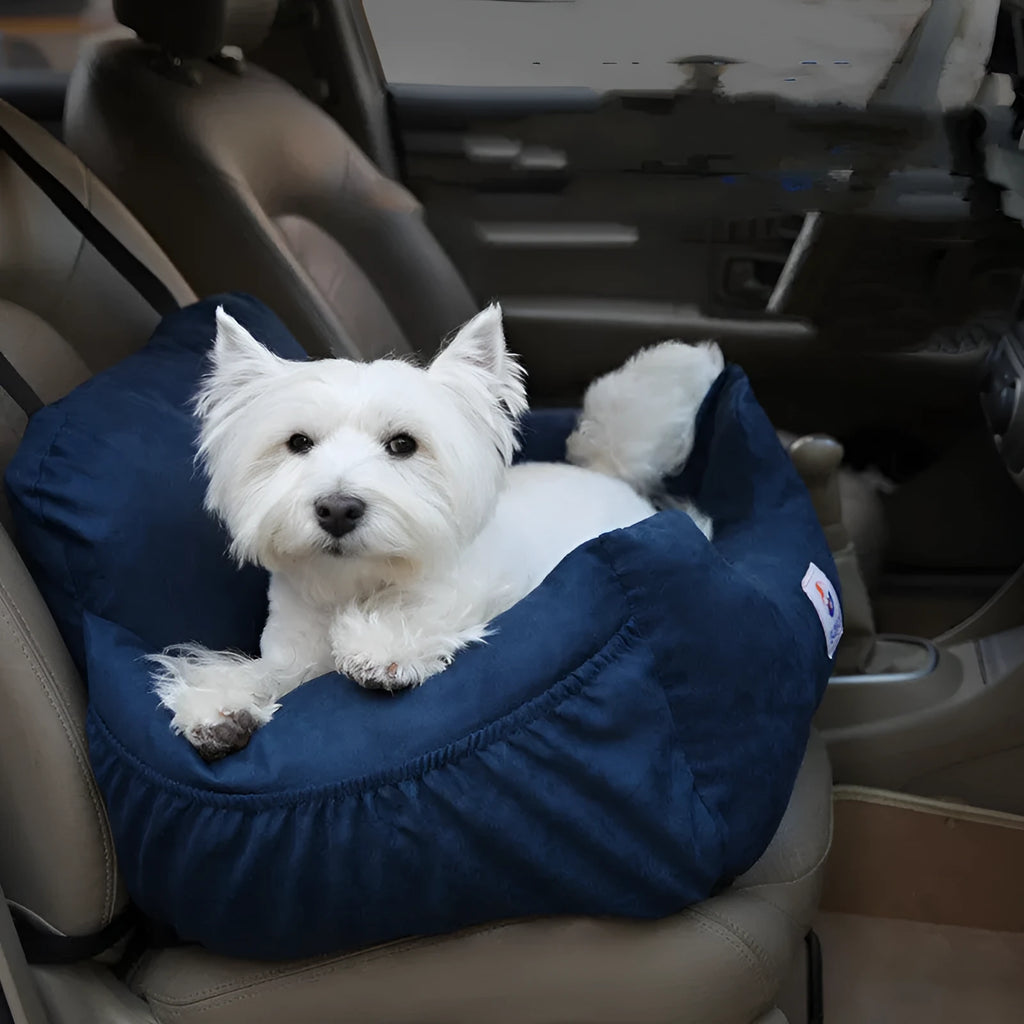 Anti-dirty pet dog car bed pad in canvas and plush, 55x50x30cm, deep sea blue colour