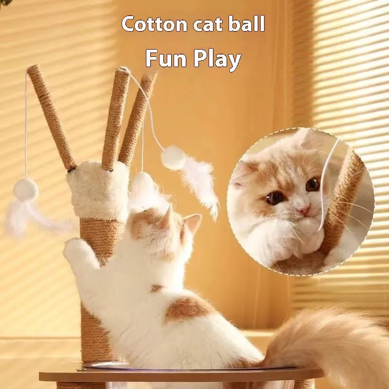 Wood colour cat climbing frame with integrated space capsule for indoor feline activities