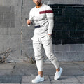 Men's round neck striped sweatshirt suit with long sleeve polyester top and trousers, available in sizes S to 6XL.