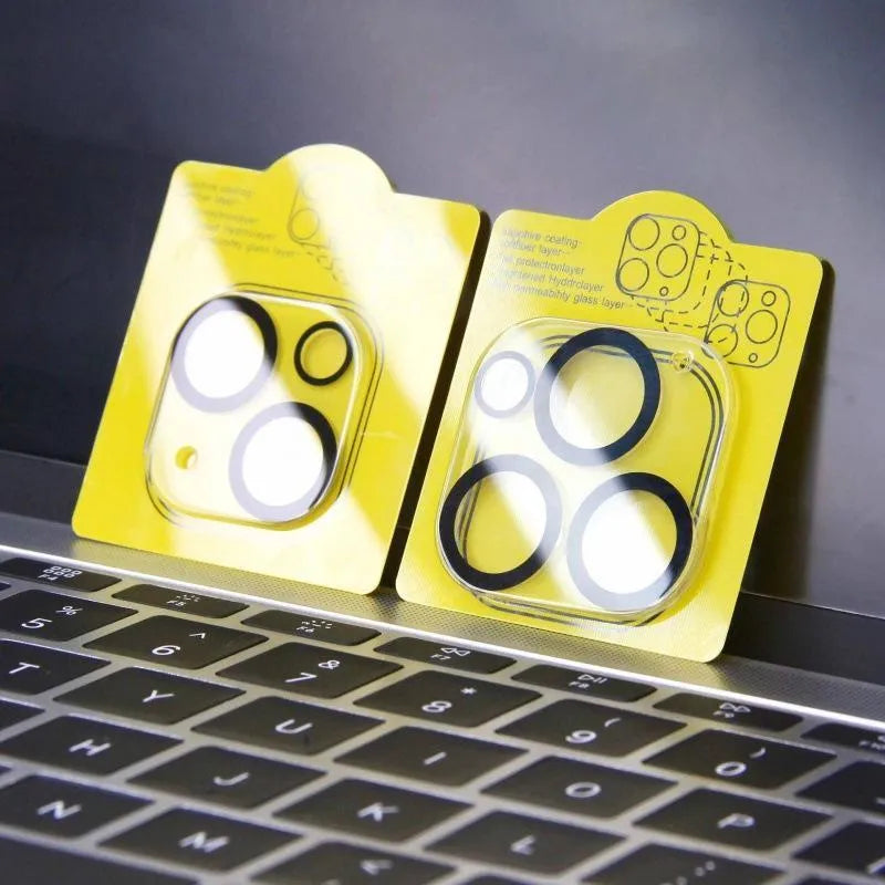 iPhone tempered glass camera lens protection film with black luminous ring and 3D radian design
