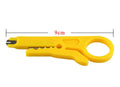 Yellow portable mini wire stripper tool with adjustable 0.6mm blade diameter.