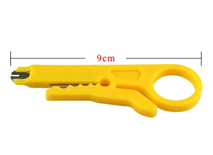 Yellow portable mini wire stripper tool with adjustable 0.6mm blade diameter.