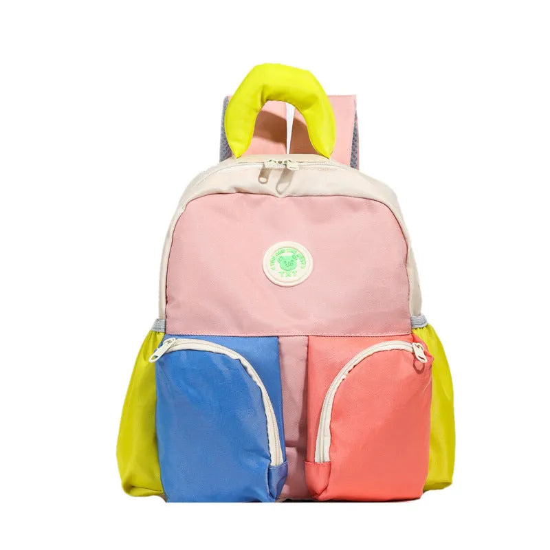 Children's trendy backpack in solid colour, lightweight Oxford cloth, blue pink yellow sizes small medium large