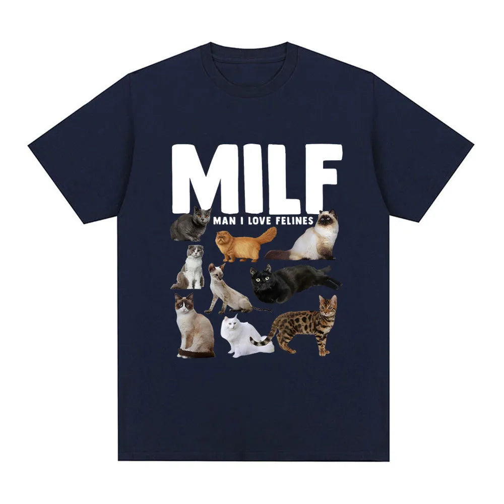 Geometric pattern cat lovers graphic printed on a short sleeve cotton t-shirt.