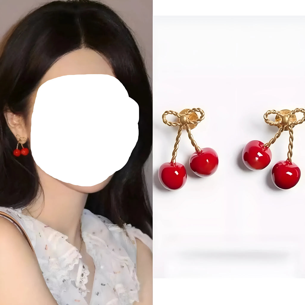 Alloy cherry drop earrings with geometric fruit shape in ED2528 red colour