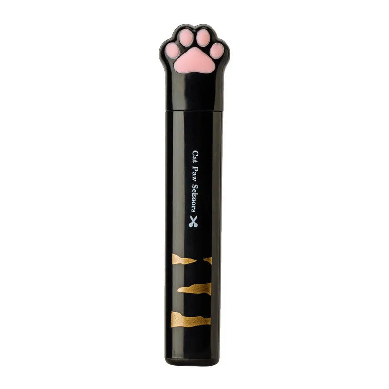 Small folding cat paw mini scissors with stainless steel blade in pink, white, black, and blue colour options.