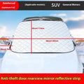 Aluminium foil car windshield cover with magnetic fasteners and reflective edge stripes for winter protection