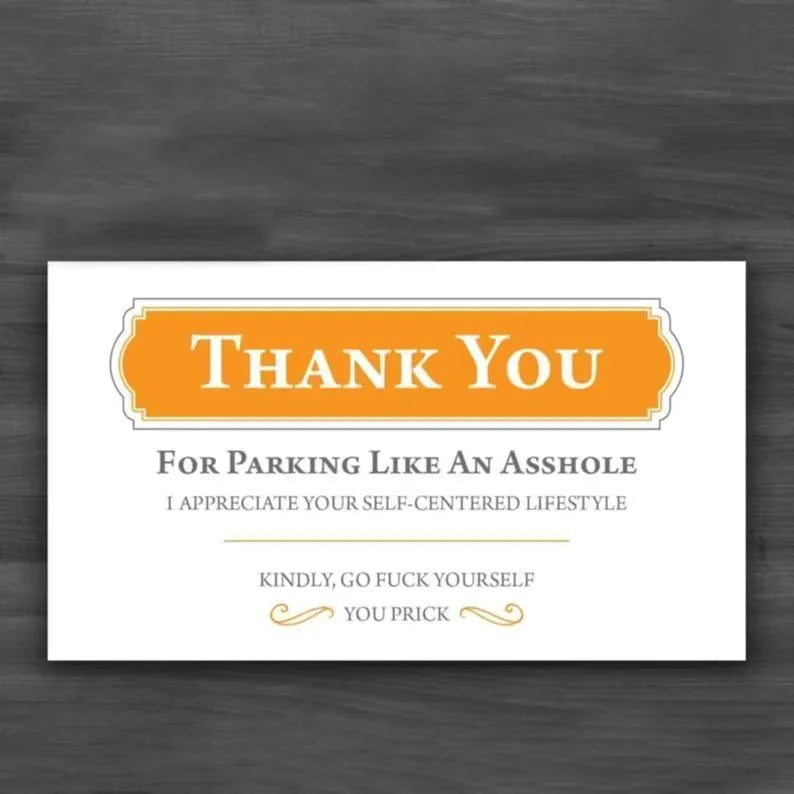 Illegal parking reminder card with middle finger design for vehicle windscreen placement