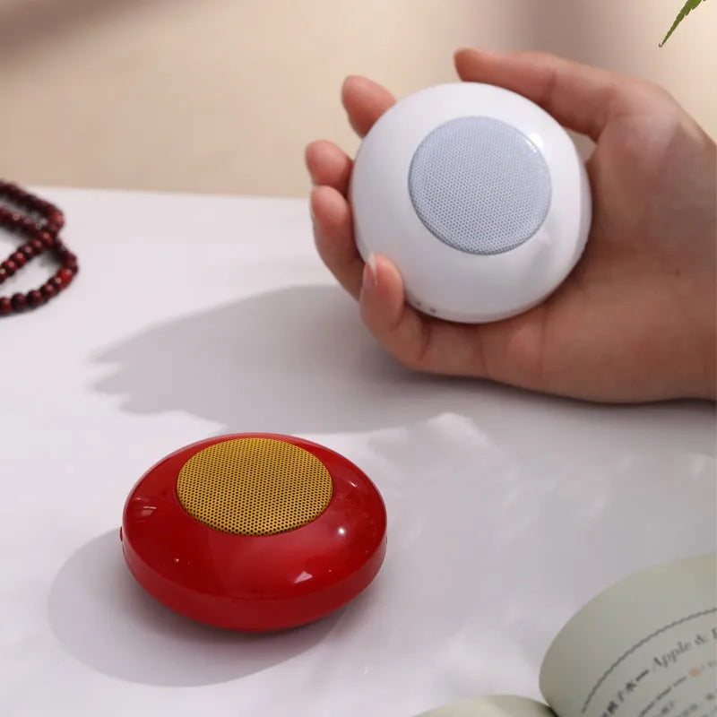 Mini Super Loud HD Music Machine Player in red and white with card slot and button controls