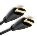 Gold-plated male HDMI cable plug next to length options from 0.3 to 5 metres for HDTV and gaming