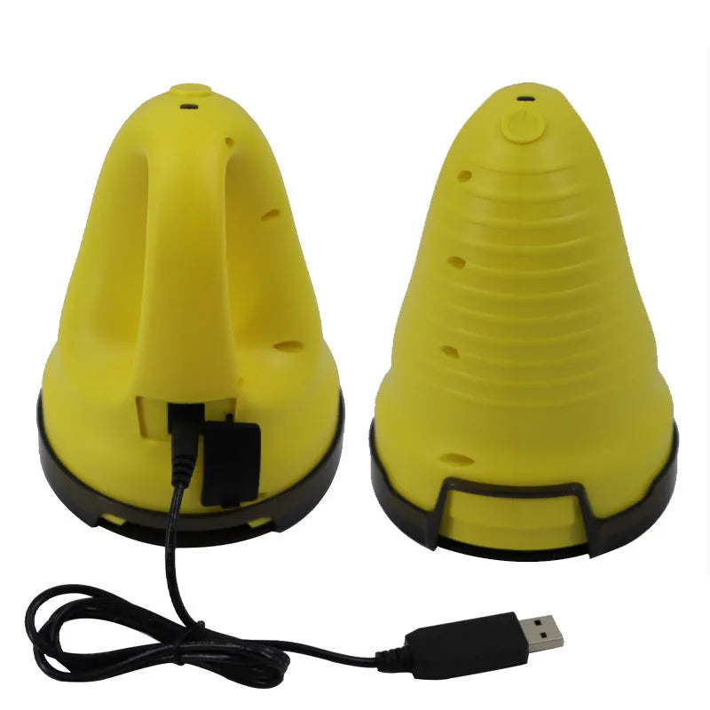 Yellow electric car ice scraper with ABS body, 3000mAh battery, USB charger, protective cap, and rotating removal disc, 16x11x11cm