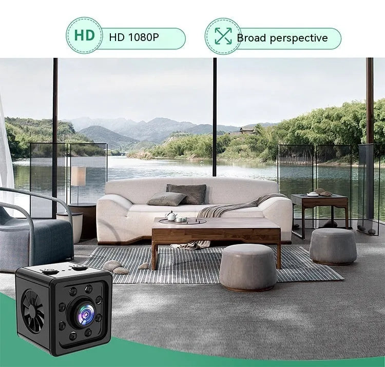 Black cubic network security camera with sports tracking function mounted on included bracket