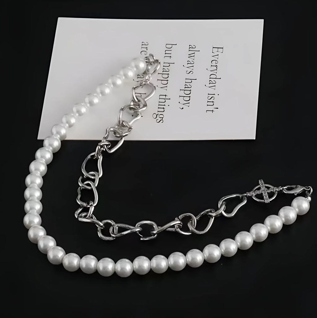 White geometric acrylic clavicle chain necklace with asymmetric minority design and twisted chain