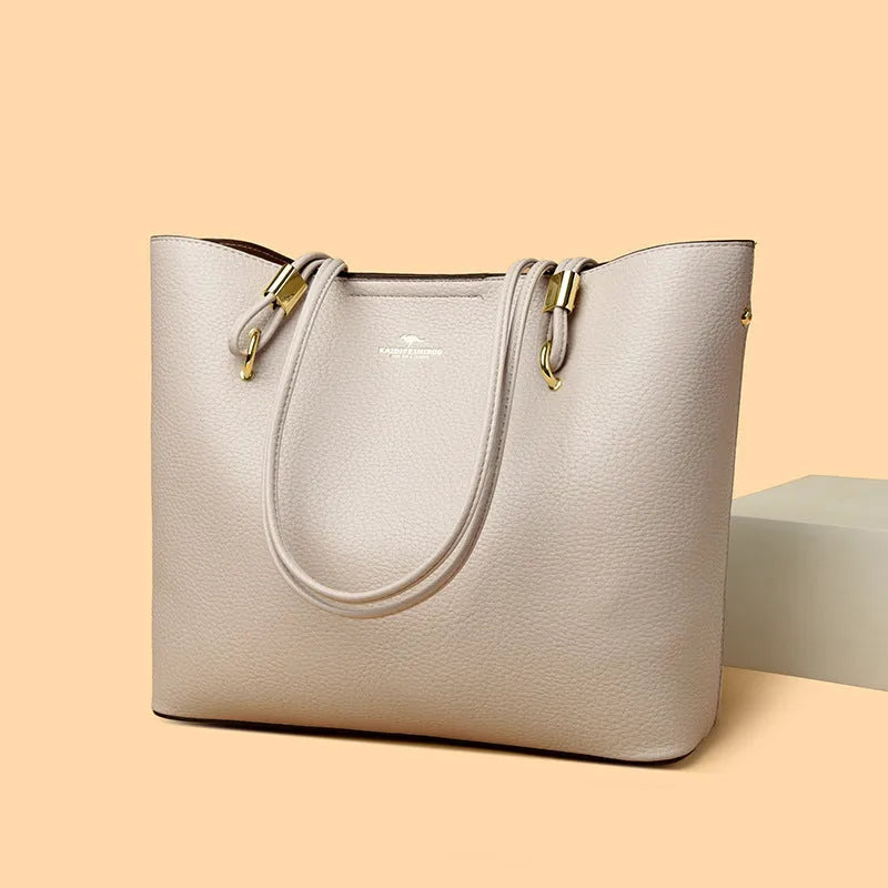 Women's large capacity PU crossbody tote shopping bag with hidden pocket, phone pocket and stitching detail