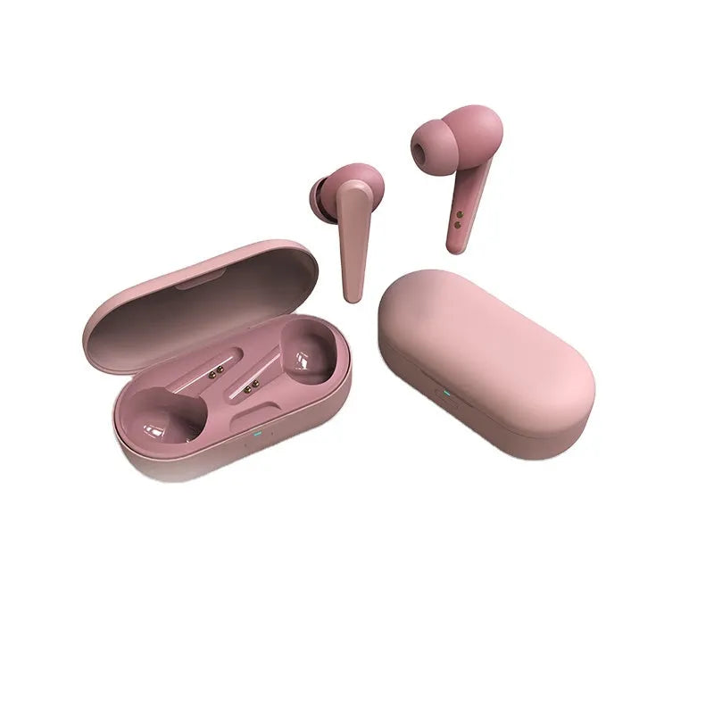 ANC active noise cancellation wireless headphones in black, white, pink, green, or blue colours with earplug design