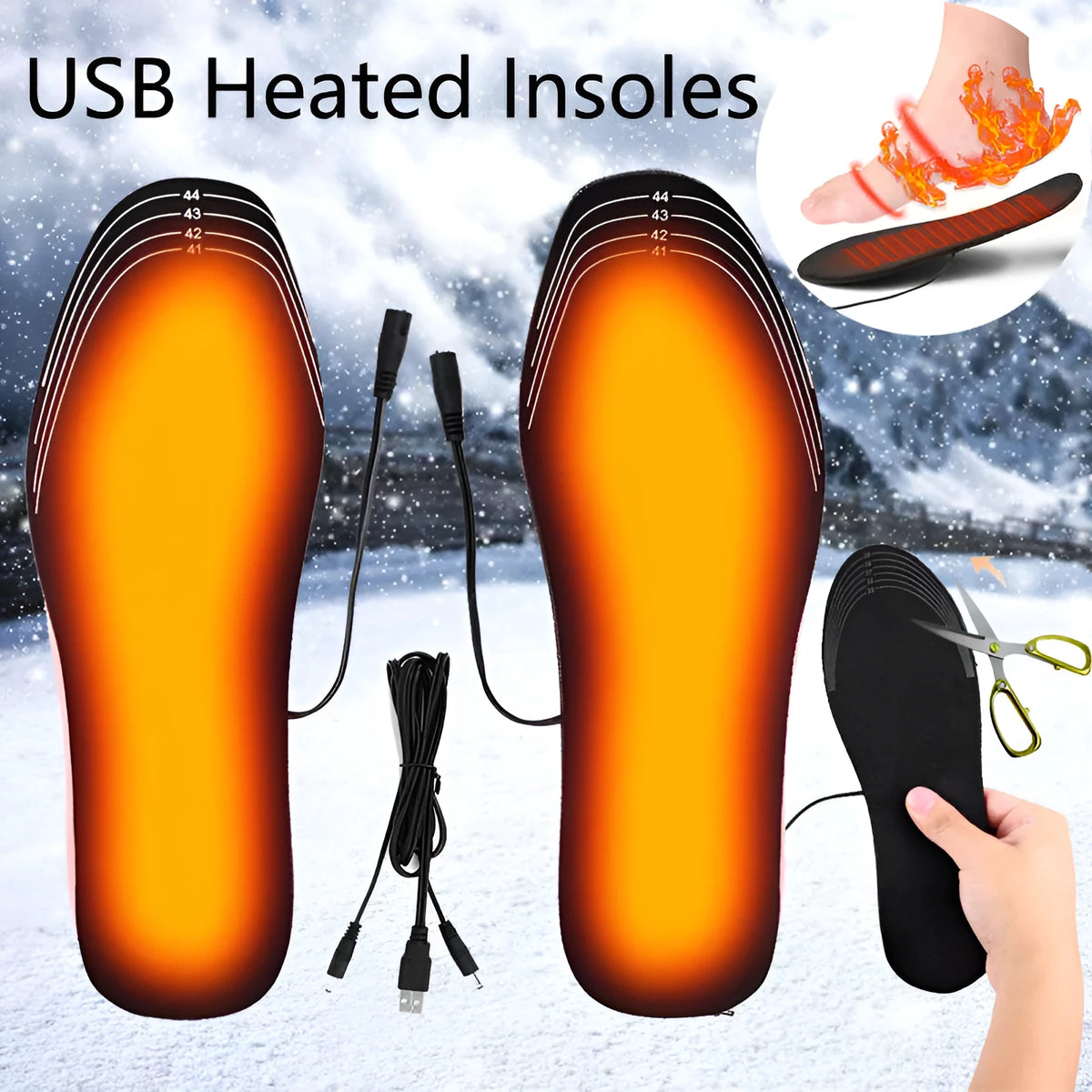 USB heated insoles for boots and sneakers, cuttable design, winter warm pad