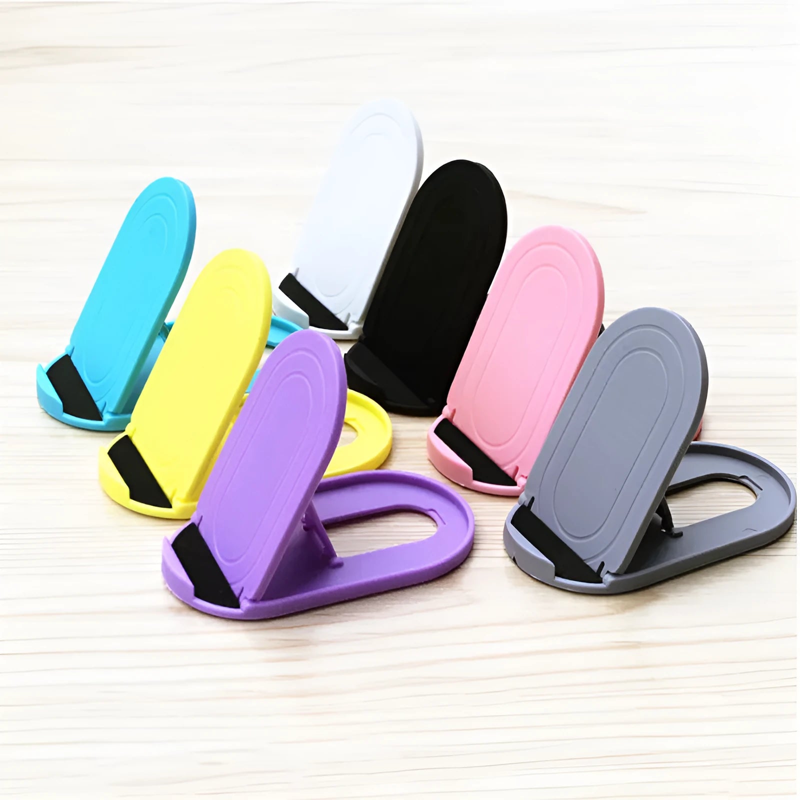 Plastic mobile phone stand with lazy bracket mechanism in various colour options