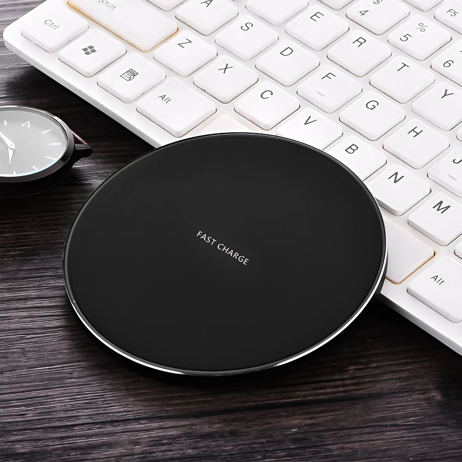 Ultra-thin square wireless charging pad in black, red, white, or yellow colour, showing slim 6.5mm profile.