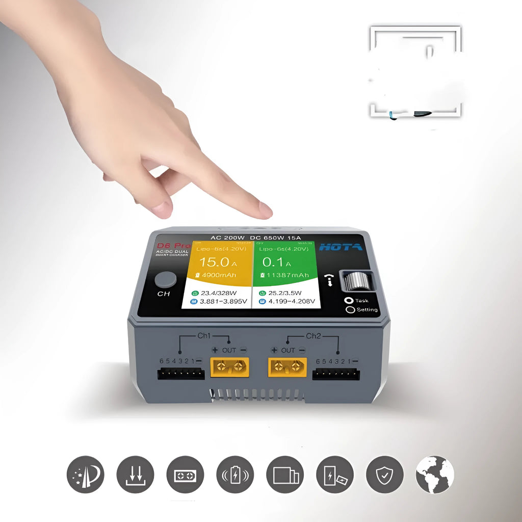 HOTA D6 Pro ACDC dual-channel smart charger with 200W AC and 650W DC power, colour Charger D6650W0