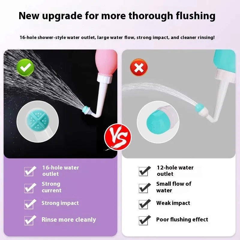 Portable bidet sprayer with dual nozzle and stroller storage bag, 400ml or 500ml, in blue, green, or pink