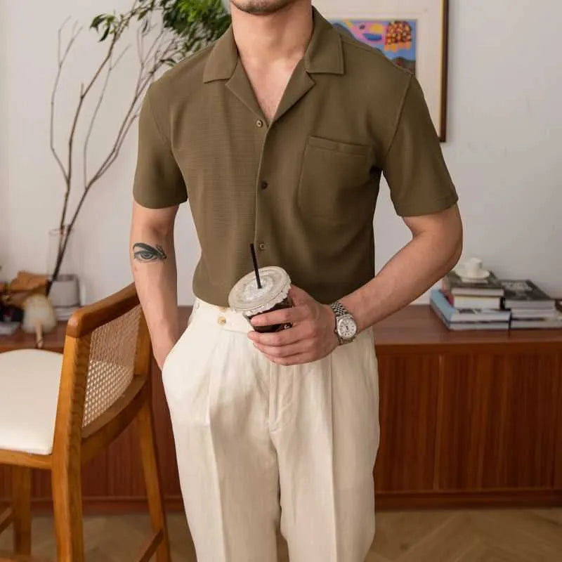 Small V-neck slim fit printed casual top in green, black, or white, sizes M to 2XL