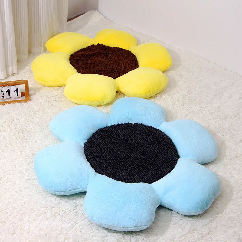 85cm round flower-shaped blue pet nest cat bed with plush material