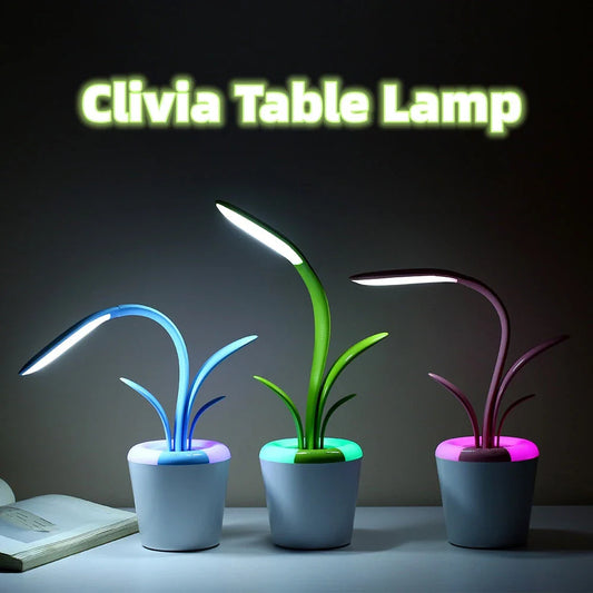 Stylish USB-powered LED desk lamp with adjustable brightness, ambient lighting mode, and plant-inspired design