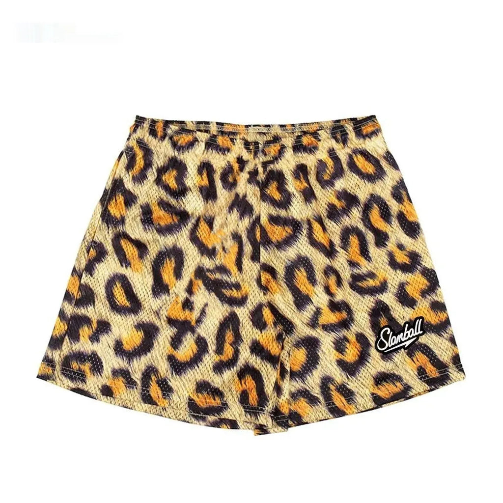Men's leopard print fitness training shorts for basketball and running