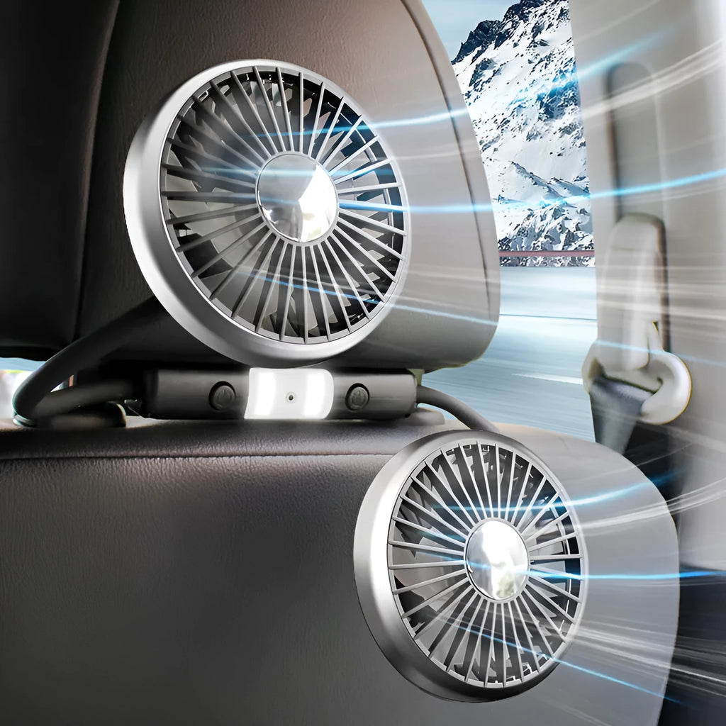 Black car double-headed hose seat fan with light, 10W, three speed settings