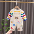 Boys' yellow beige plaid cotton overalls suit with button-up shirt and strap trousers
