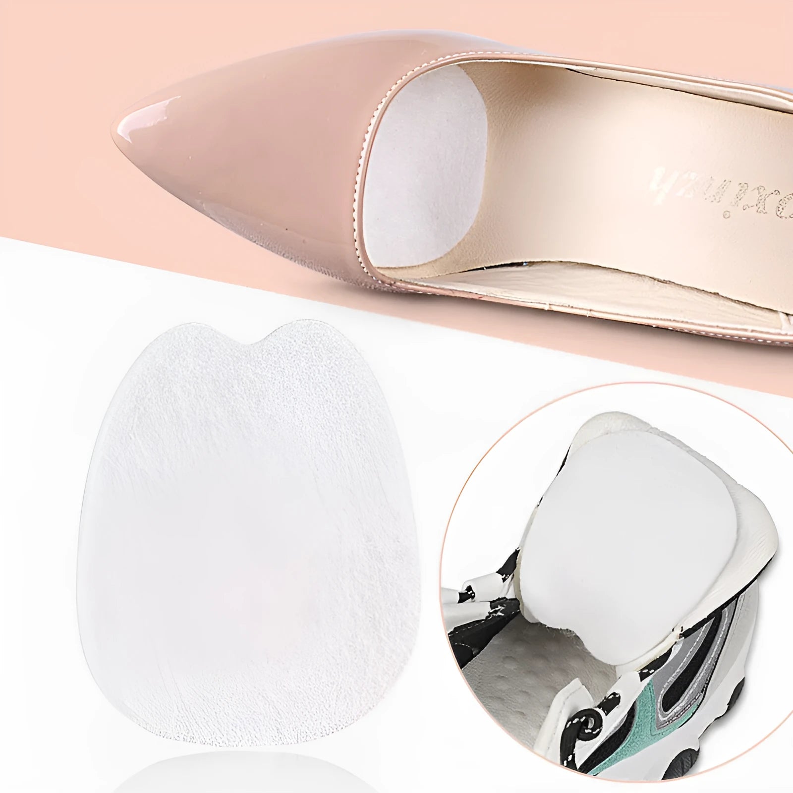 White thin felt shoe tongue protection sticker with front palm pad design.
