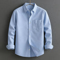 Men's business shirt in solid blue, loose fit cardigan style, size S to 4XL, 40 thread count