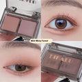 Cool two-tone eyeshadow plate showing five colour combinations including pink and black matte shimmer shades