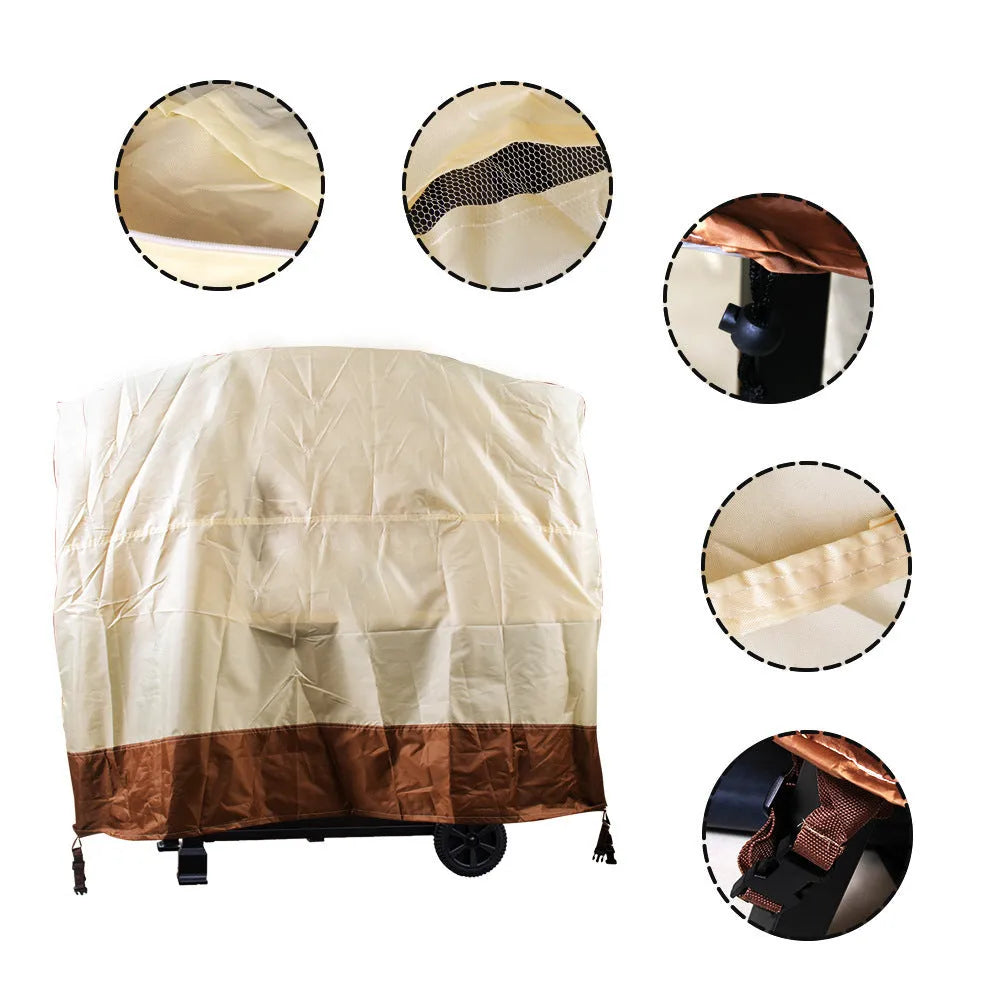 Beige Nordic style polyester outdoor oven cover with measurements for versatile household use