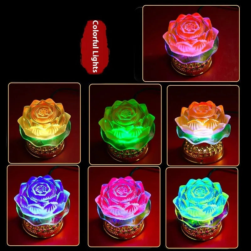 Yellow Chinese-style lotus lamp for Buddha fronts and spiritual decor