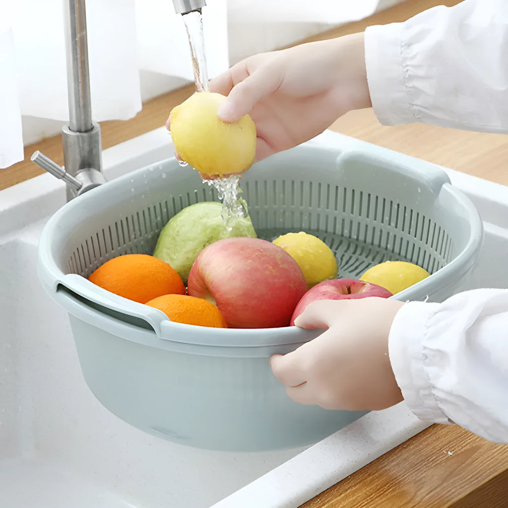 Plus-sized plastic kitchen washing basin 2-piece set in Army Green, Gray Blue, Wine Red or Yellow, sizes M and S