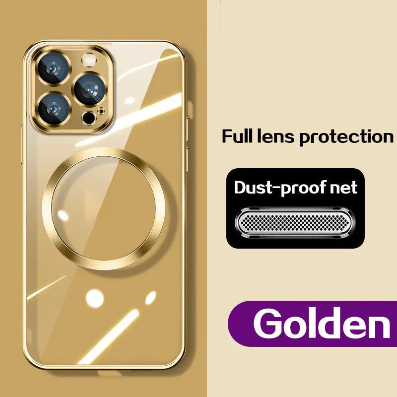 Magnetic wireless charging dust-proof TPU phone case electroplating finish back cover iPhone 14 series dark purple