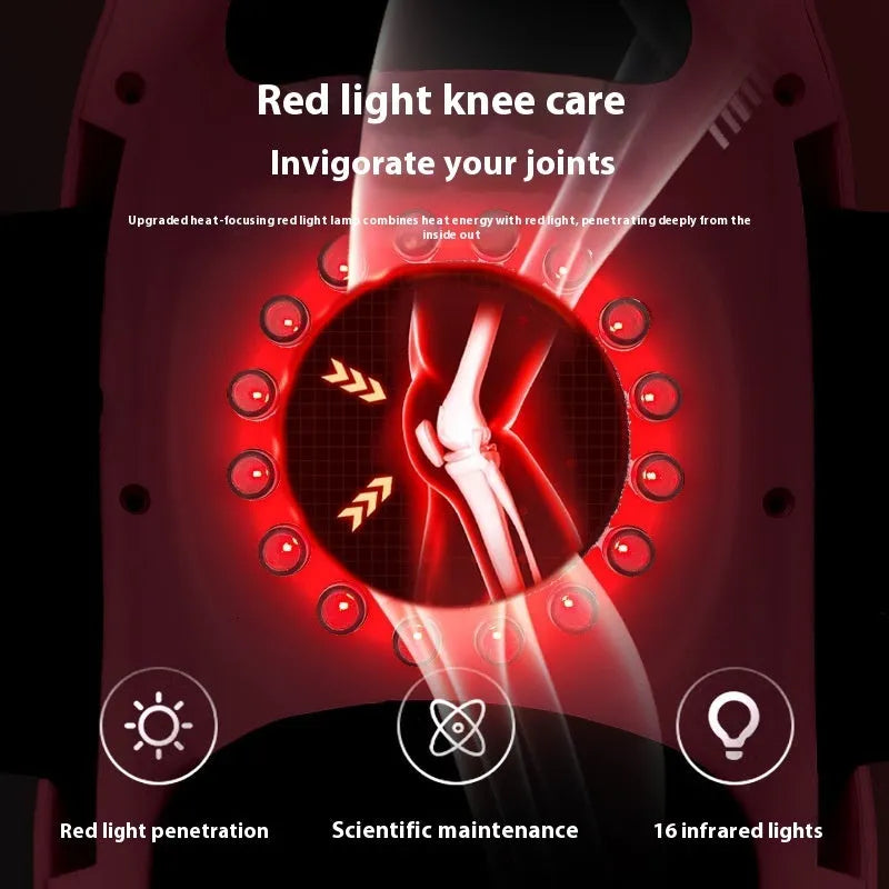 Wireless knee massager with red light heating in Moonlight White, showing the knee pad host and controls
