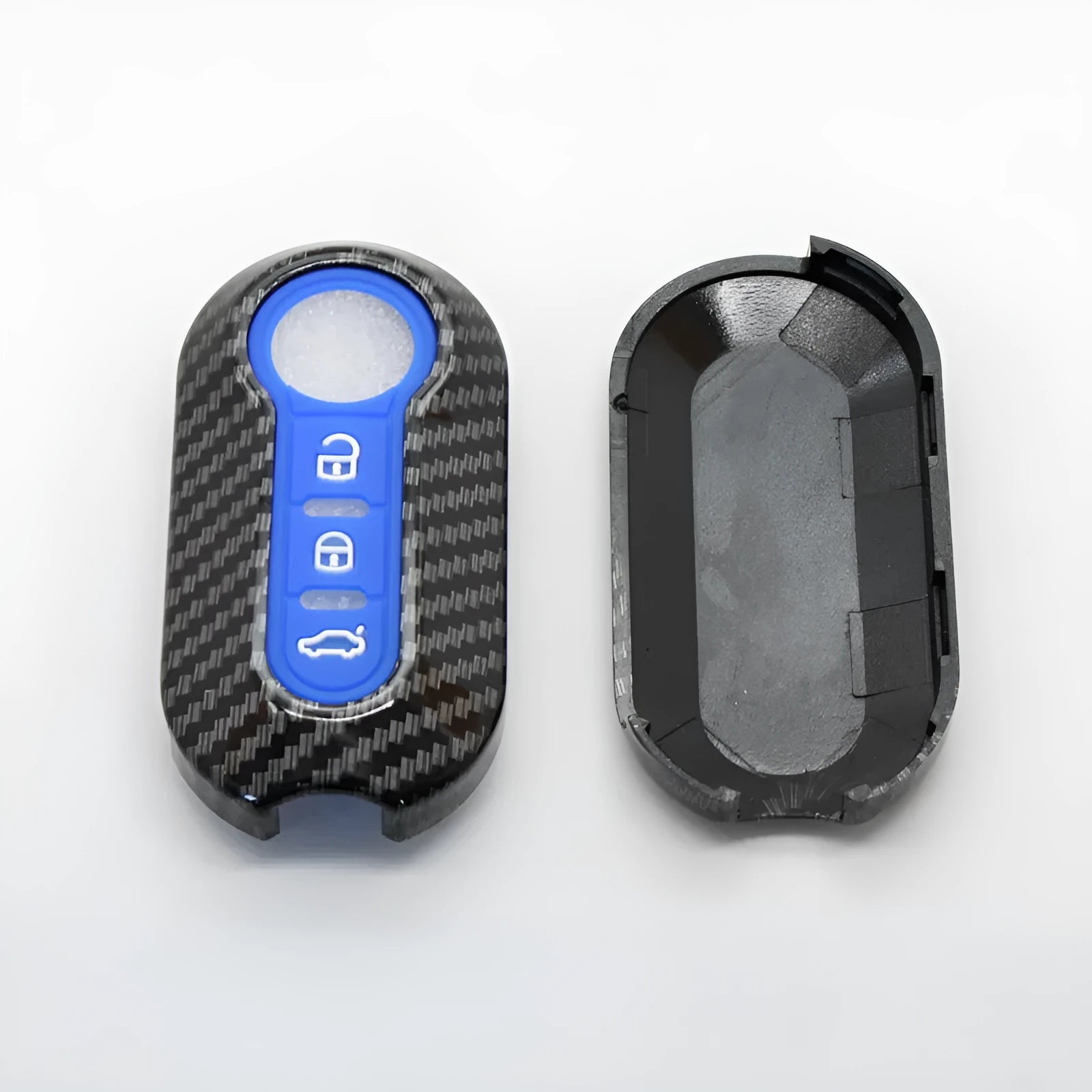 Fiat 500 Boyue Ottimo Viaggio carbon fibre pattern key shell in black, red and dark blue colours