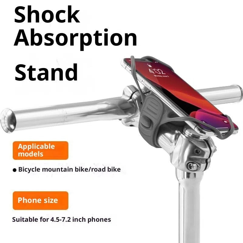 Universal adjustable road bike phone mount in black plastic attached to handlebars